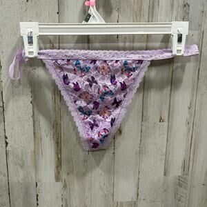 New! Victorias Secret Purple Floral Lace V String Thong Panty Underwear XL